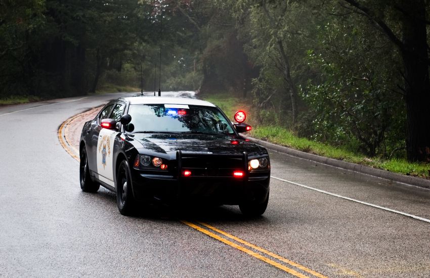 California Highway Patrol vehicle on a chase down a California road