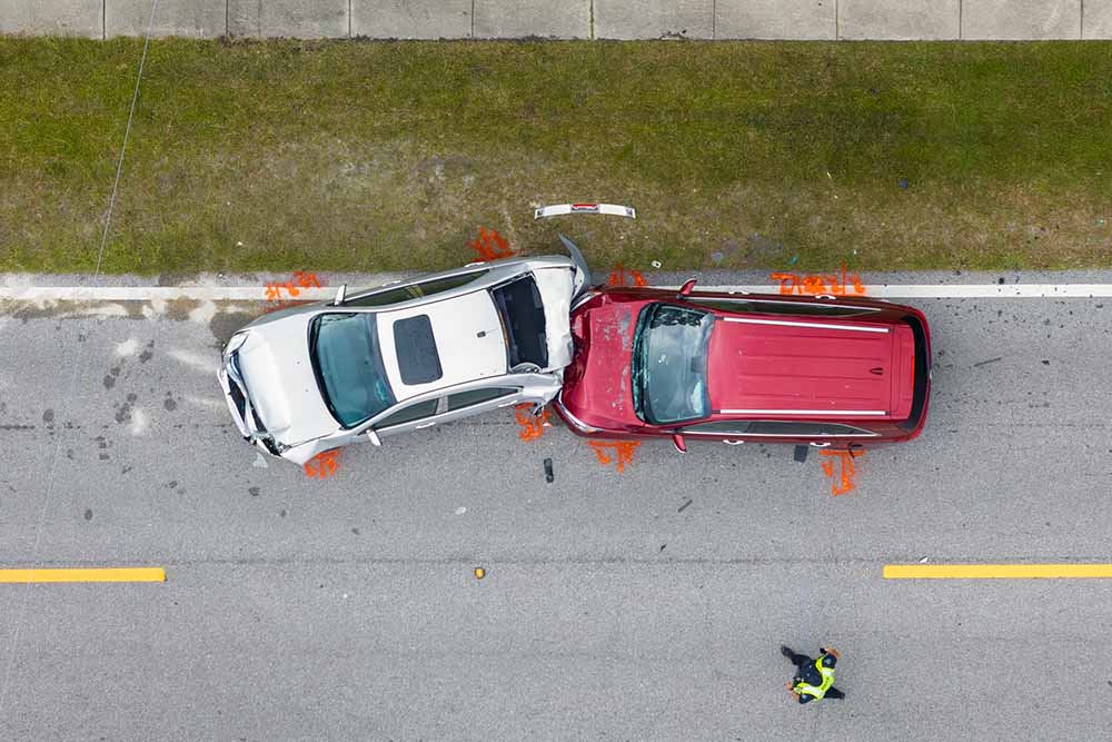 An aerial view of a car accident